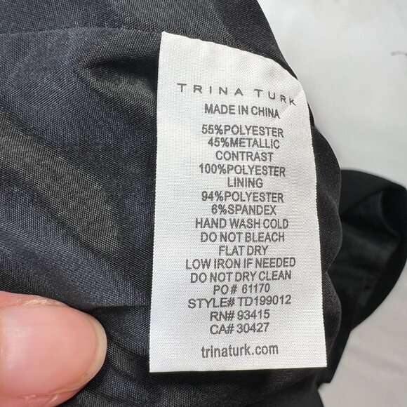 Trina Turk Eastern Luxe Koi Metallic One-Shoulder Jumpsuit Evening Gold Black 12 - Picture 14 of 16